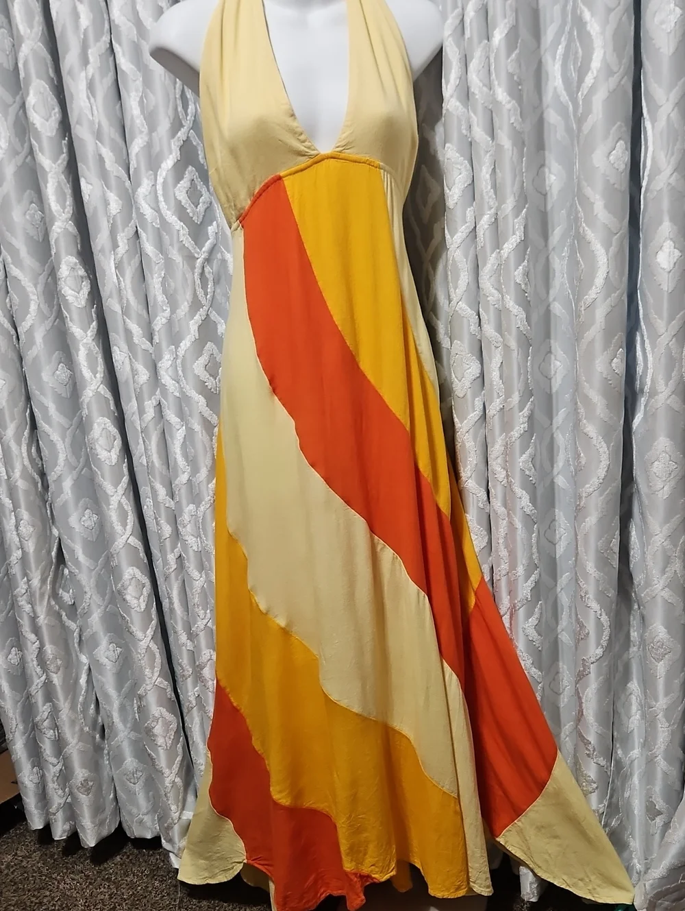 Free People Linen Blend Color Block Halter Midi Dress - Picture 6 of 6